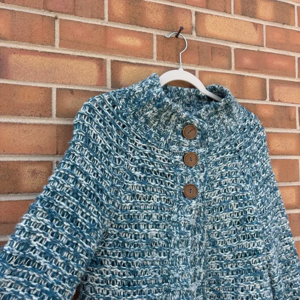 Free People Cardigan 3 Button Sweater Blue Chunky Knit Wool Blend Womens Small